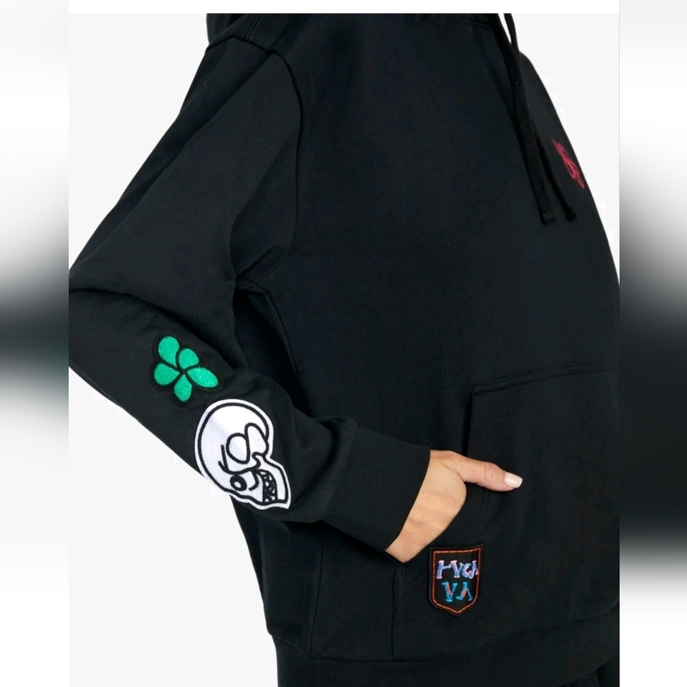 RVCA Mark Oblow Patch Hoodie for Women Black Medium (Uk 8) - Picture 3 of 9
